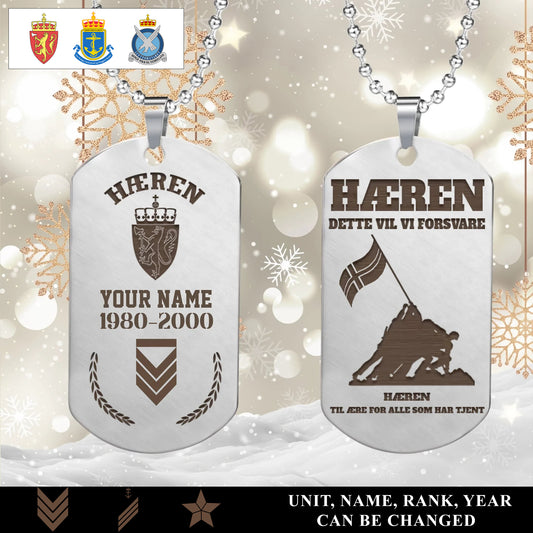 Personalized Norway Soldier/Veteran with Rank, Name & Year Dog Tag Necklace - 17657568