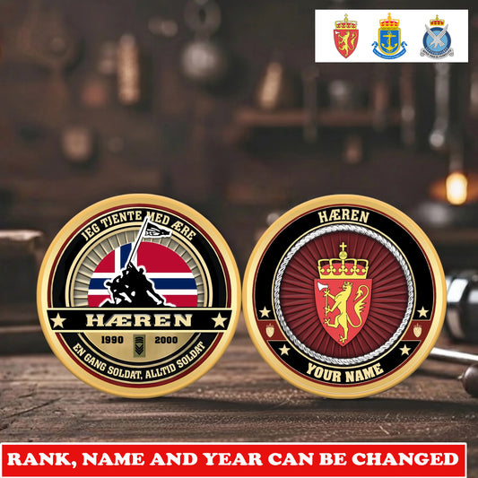 Personalized Norway Veteran/ Soldier With Rank, Name And Year Challenge Coin - 17732736