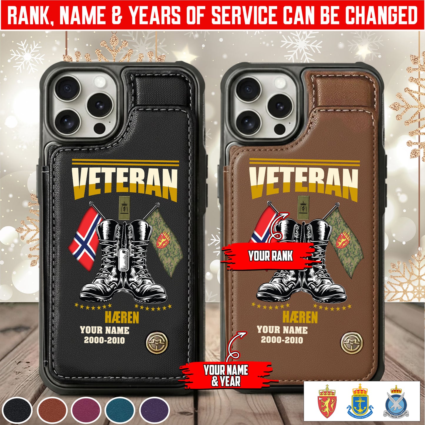 Personalized Norway Soldier/Veteran Camo with Name, Rank and Year Leather Flip Phone Case - 17648928