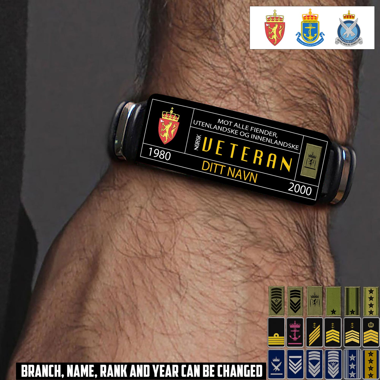 Personalized Norway Soldier/ Veteran With Rank, Name And Year Bracelet - 17638560