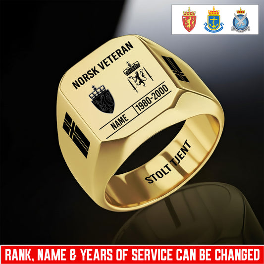 Personalized Norway Soldier/Veteran with Name, Year and Rank Engraved Men’s Ring - 17635104