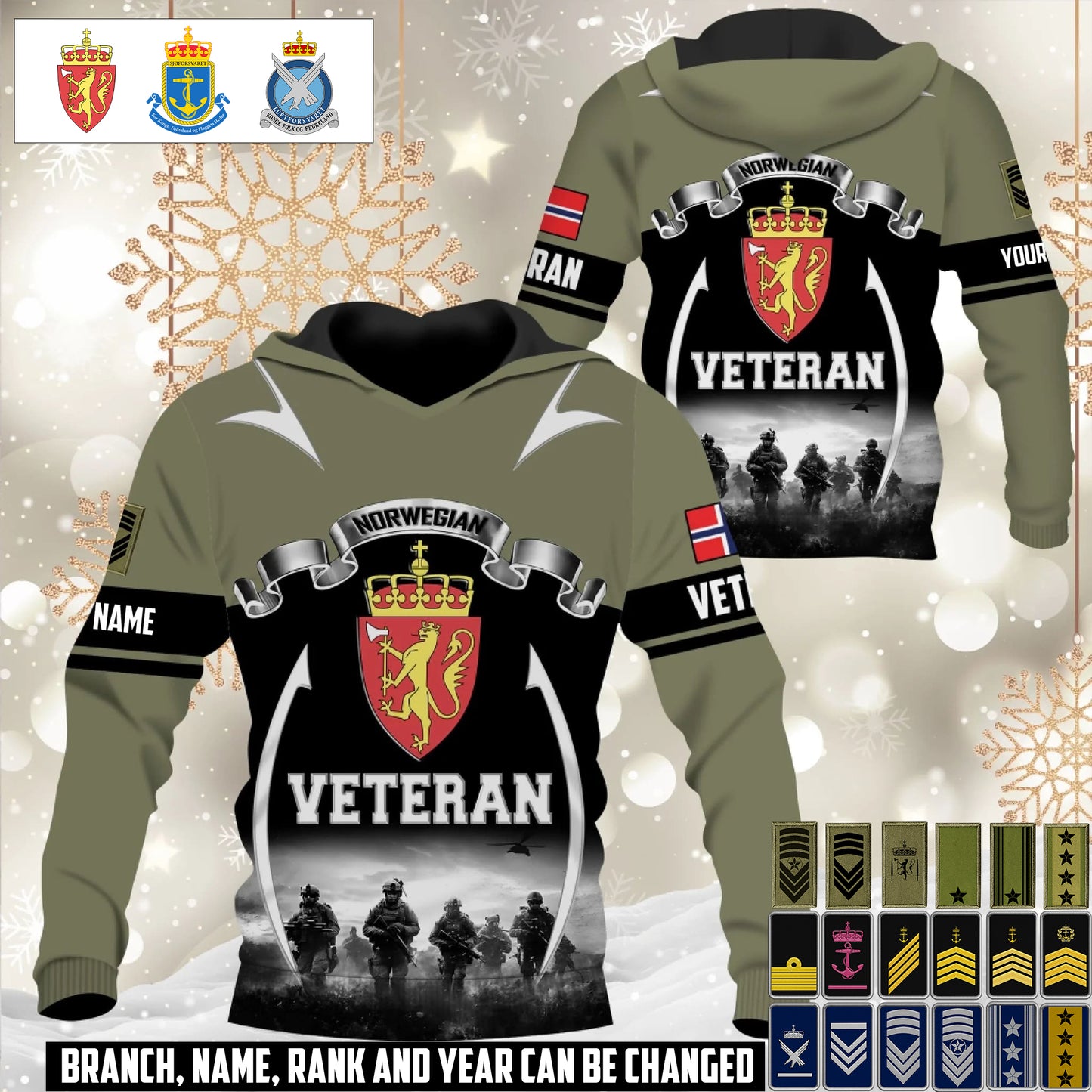 Personalized Norway Soldier/Veteran Camo with Name and Rank Hoodie All Over Printed - 17609184