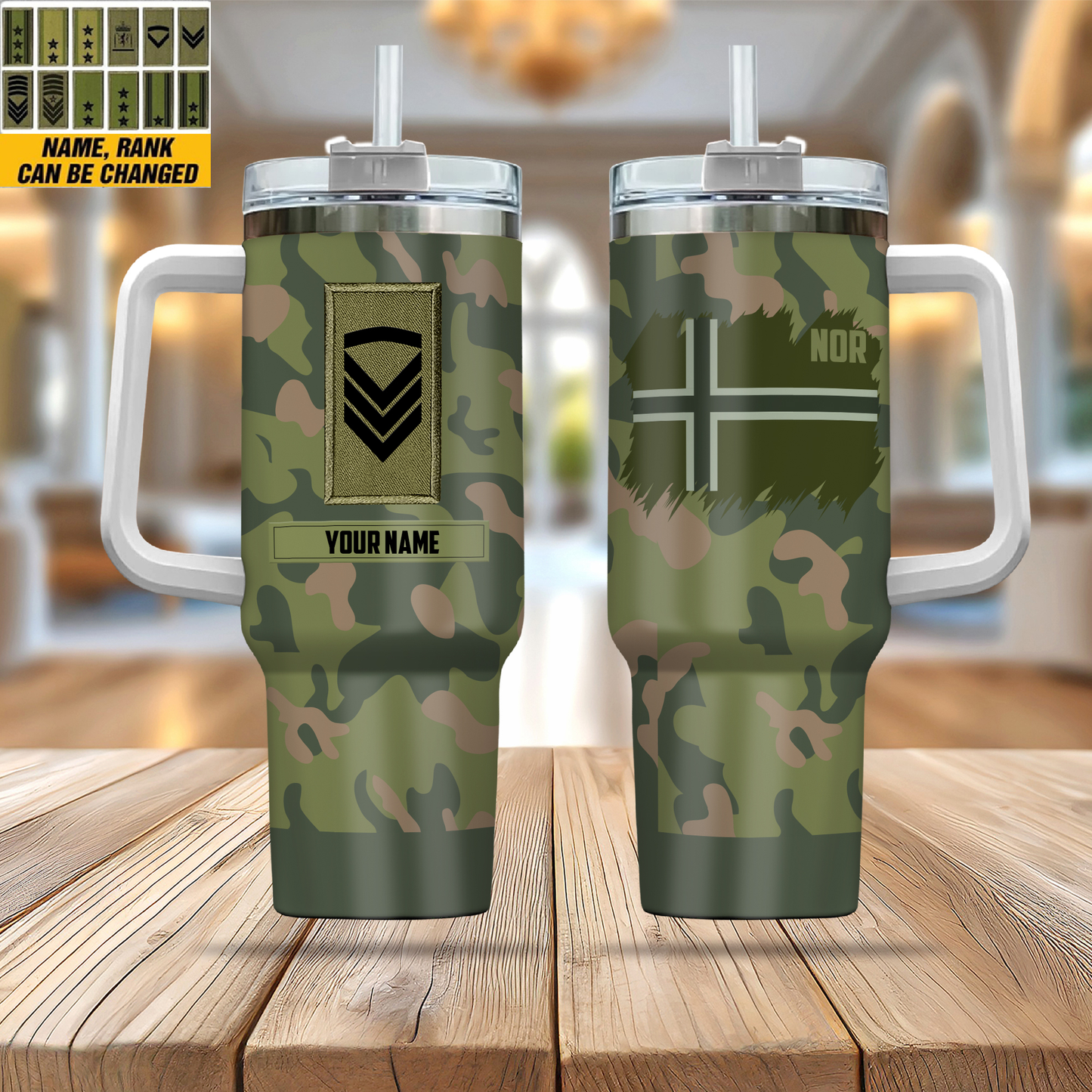 Personalized Norway Soldier/ Veteran Camo With Name And Rank 40oz Tumbler 3D Printed - 17060544
