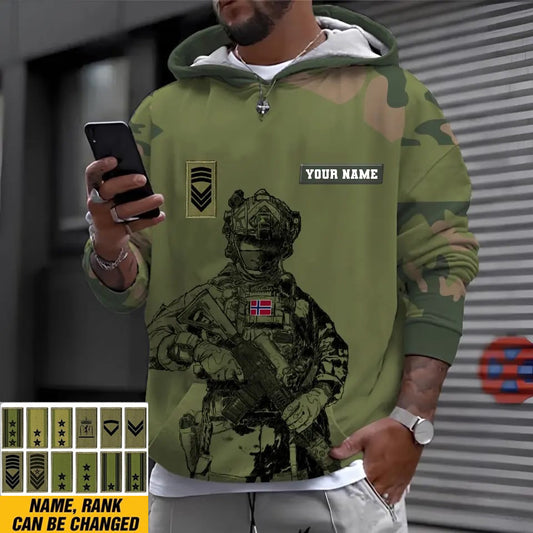 Personalized Norway Soldier/ Veteran Camo With Name And Rank Hoodie 3D Printed - 1212230001