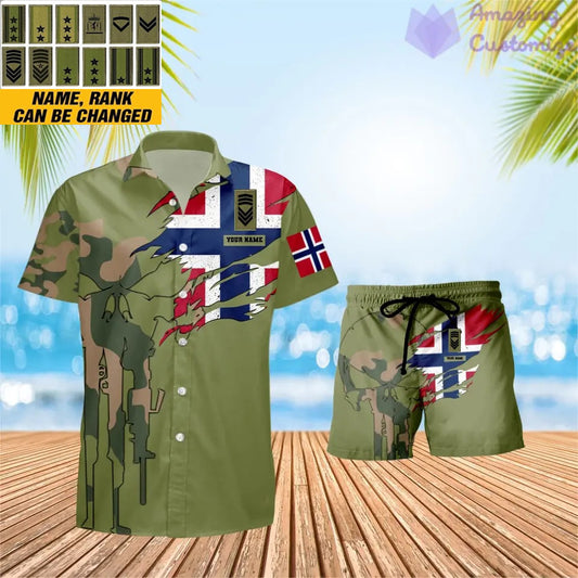 Personalized Norway Soldier/ Veteran Camo With Rank Combo Hawaii Shirt + Short 3D Printed - 16995744