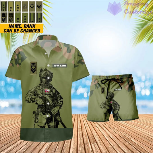Personalized Norway Soldier/ Veteran Camo With Rank Combo Hawaii Shirt + Short 3D Printed - 17023392