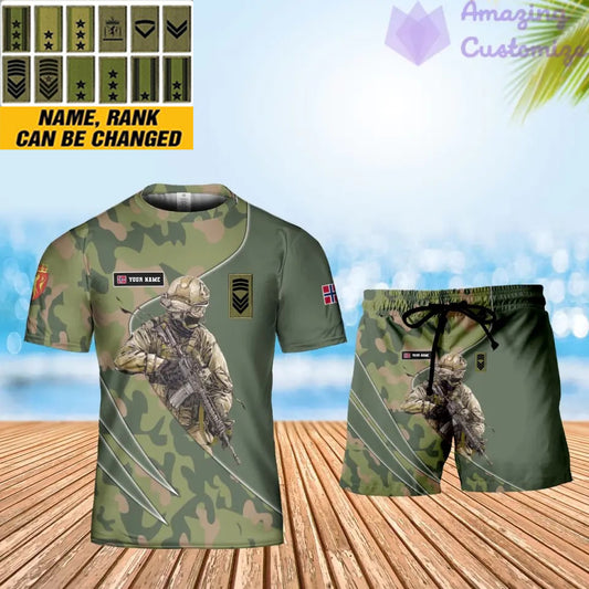 Personalized Norway Soldier/ Veteran Camo With Name And Rank Combo T-Shirt + Short 3D Printed - 17157312