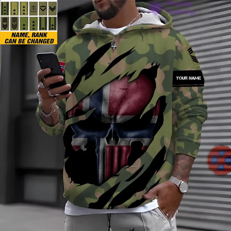 Personalized Norway Soldier/ Veteran Camo With Name And Rank Hoodie 3D Printed - 1712534401