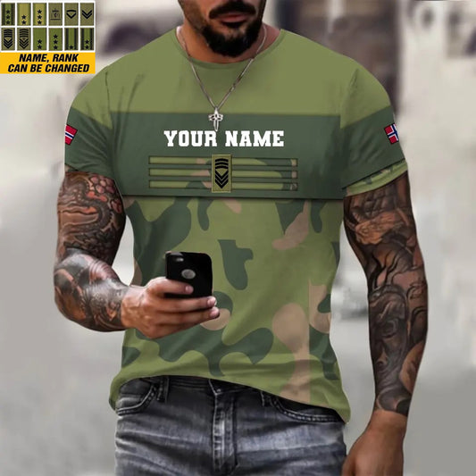 T-shirt personnalisé avec camouflage soldat/vétéran norvégien avec nom et grade imprimé en 3D - 1201240001QA