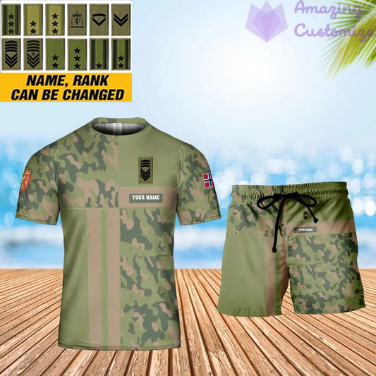 Personalized Norway Soldier/ Veteran Camo With Name And Rank Combo T-Shirt + Short 3D Printed -07052401QA