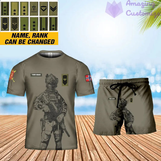 Personalized Norway Soldier/ Veteran Camo With Name And Rank Combo T-Shirt + Short 3D Printed - 17133120