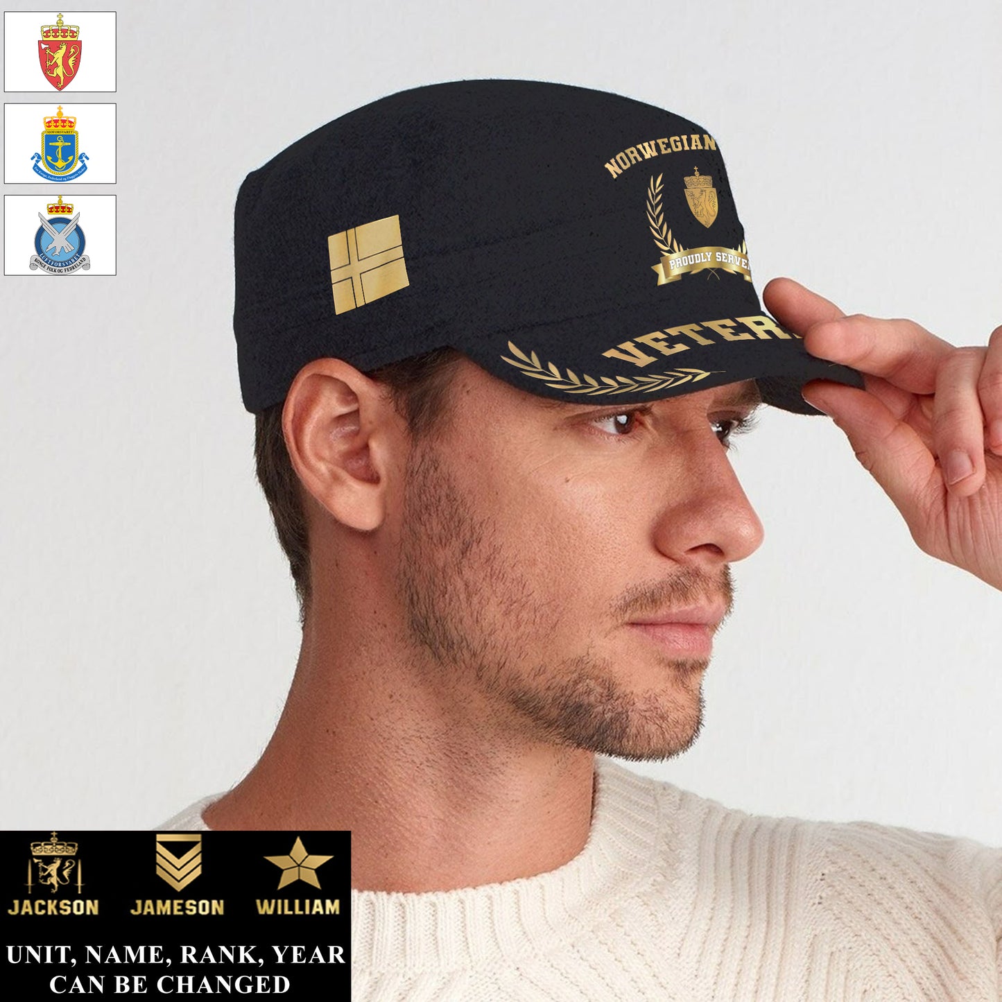 Personalized Norway Soldier/ Veteran With Name, Rank And Year Military Cap - 17397504