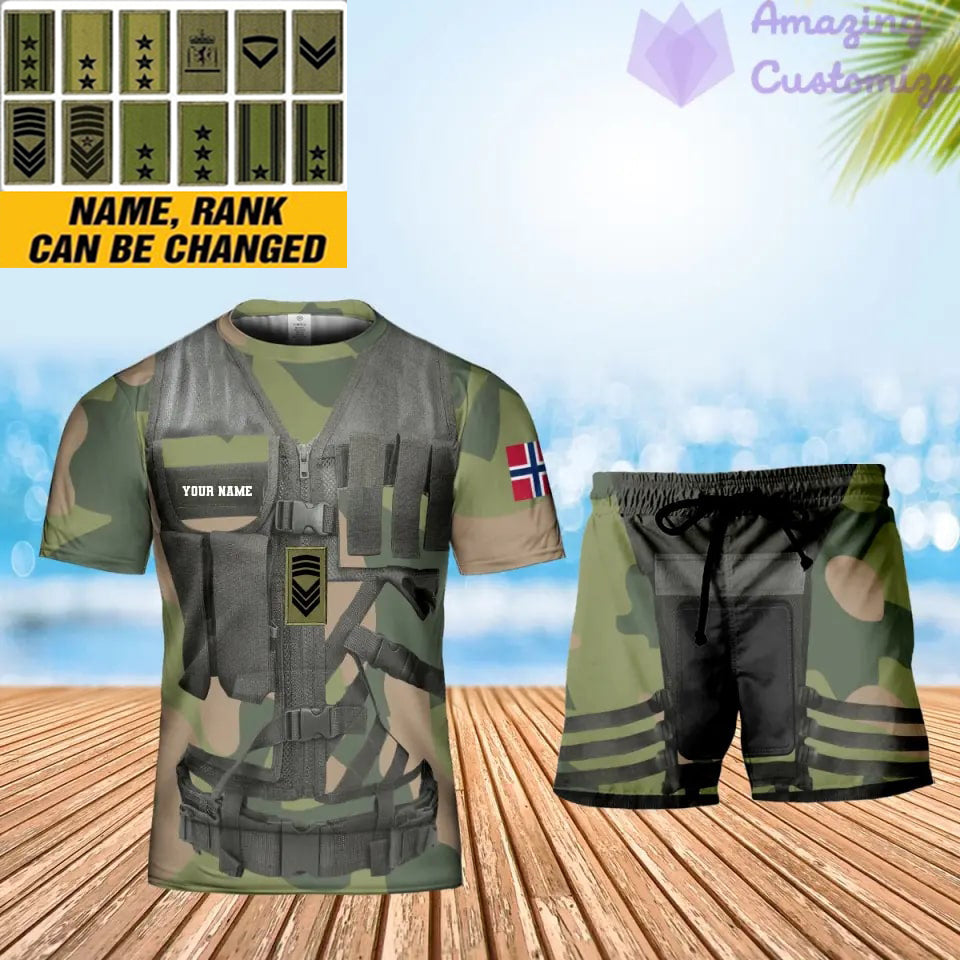 Personalized Norway Soldier/ Veteran Camo With Name And Rank Combo T-Shirt + Short 3D Printed -22042401QA