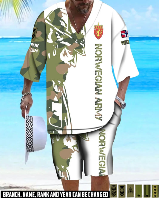 Personalized Norway Soldier/ Veteran With Name, Year And Rank Combo Top + Bottoms - 17262720