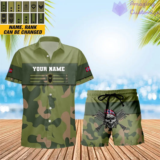 Personalized Norway Soldier/ Veteran Camo With Rank Combo Hawaii Shirt + Short 3D Printed - 17050176