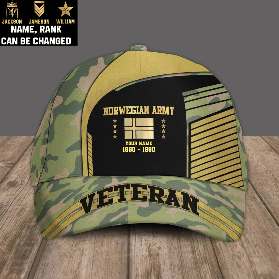 Personalized Rank And Name Norway Soldier/Veterans Camo Baseball Cap Veteran - 16793568