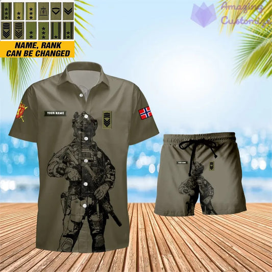 Personalized Norway Soldier/ Veteran Camo With Rank Combo Hawaii Shirt + Short 3D Printed - 17042401QA
