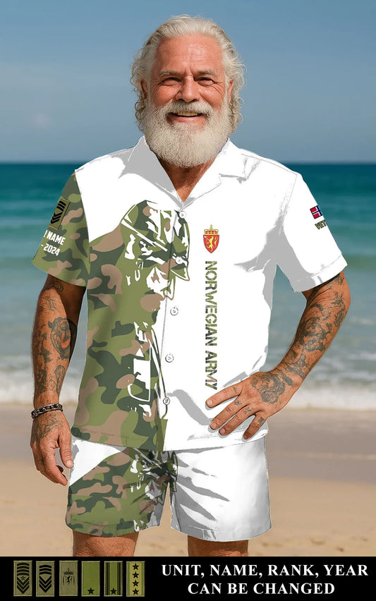 Personalized Norway Soldier/ Veteran Camo With Rank, Name And Year Combo Hawaii Shirt + Short 3D Printed - 17262720