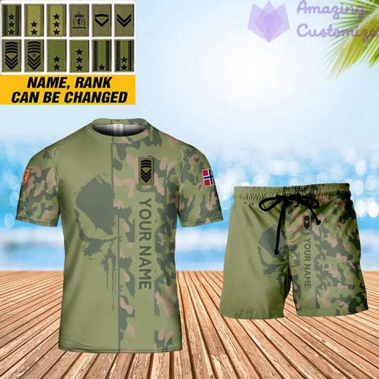 Personalized Norway Soldier/ Veteran Camo With Name And Rank Combo T-Shirt + Short 3D Printed -10052401QA