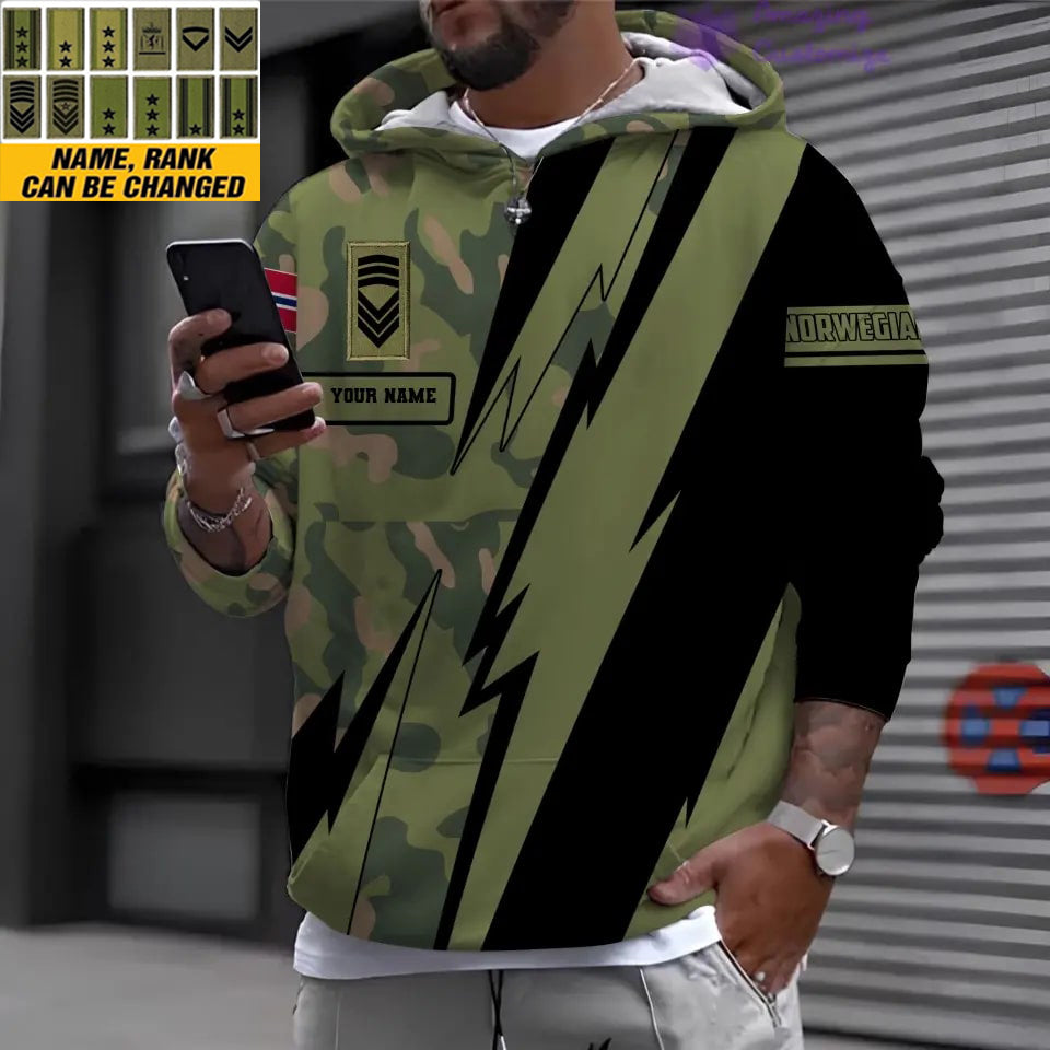 Personalized Norway Soldier/ Veteran Camo With Name And Rank Hoodie 3D Printed - 17095968
