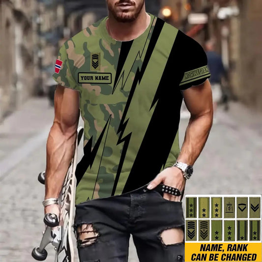 T-shirt personnalisé soldat/vétéran norvégien avec nom et grade imprimé en 3D - 03042401QA