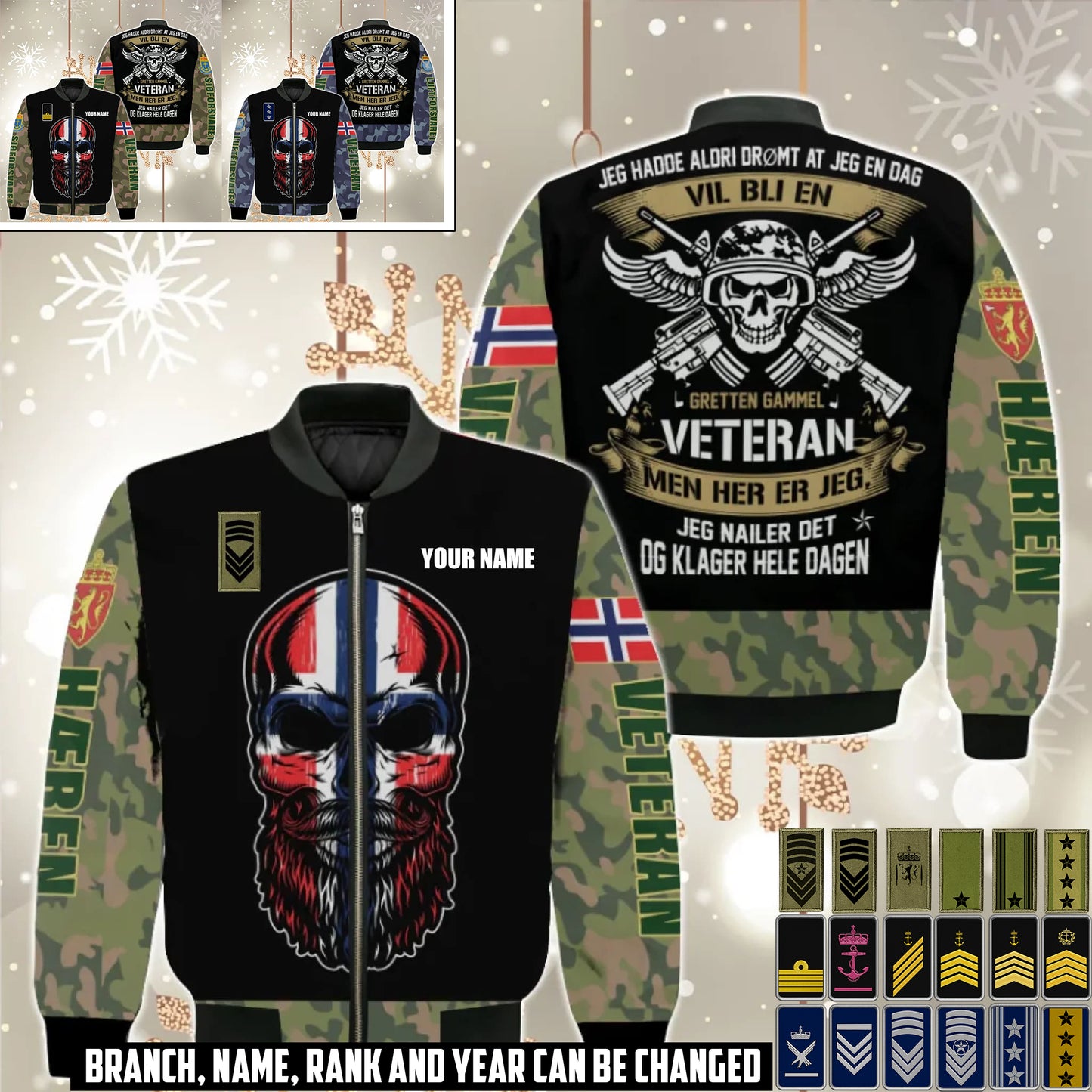 Personalized Norway Soldier/Veteran Camo with Name and Rank Bomber All Over Printed - 17410464