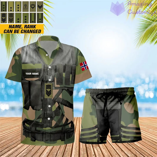 Personalized Norway Soldier/ Veteran Camo With Rank Combo Hawaii Shirt + Short 3D Printed - 17137440