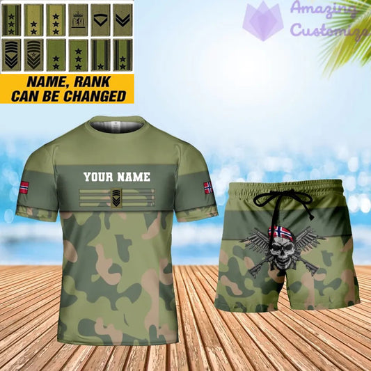 Personalized Norway Soldier/ Veteran Camo With Name And Rank Combo T-Shirt + Short 3D Printed - 17050176
