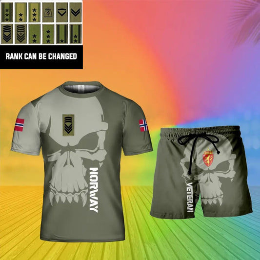 Personalized Norway Soldier/ Veteran Camo With  Rank Combo T-Shirt + Short 3D Printed - 17129664
