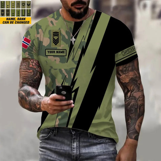 Personalized Norway Soldier/ Veteran Camo With Name And Rank T-Shirt 3D Printed - 030424QA