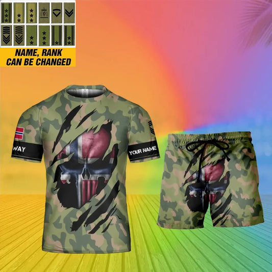 Personalized Norway Soldier/ Veteran Camo With Name And Rank Combo T-Shirt + Short 3D Printed -08042402QA