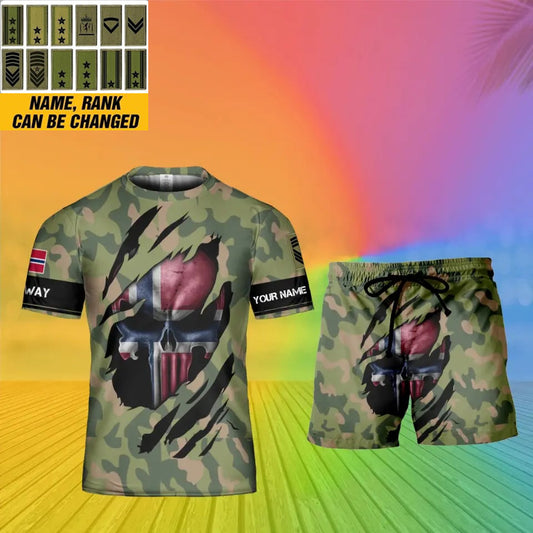 Personalized Norway Soldier/ Veteran Camo With Name And Rank Combo T-Shirt + Short 3D Printed - 1712534401