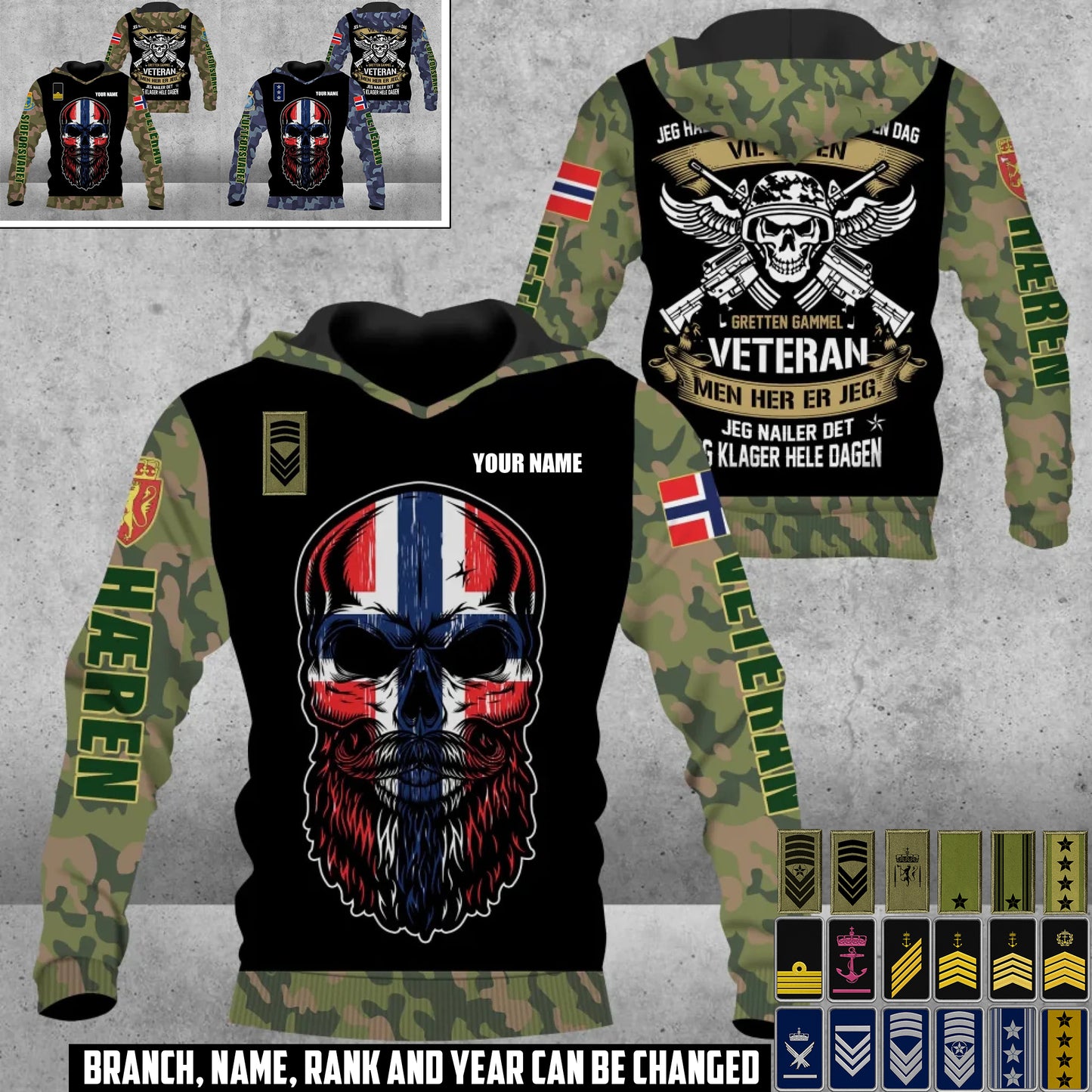 Personalized Norway Soldier/Veteran Camo with Name and Rank Hoodie All Over Printed - 1741046401