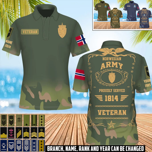 Personalized Norway Soldier/Veteran Camo with Name, Year and Rank Polo All Over Printed - 17407872
