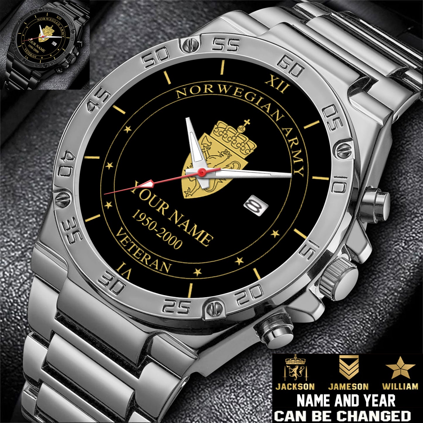 Personalized Norway Soldier/ Veteran With Name And Year Gentleman Stainless Steel Watch - 17391456
