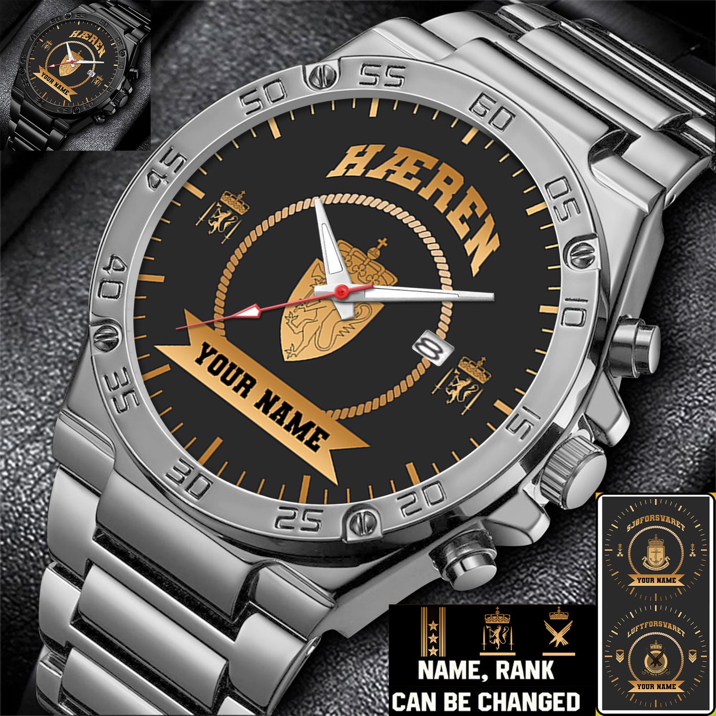 Personalized Norway Soldier/ Veteran With Name And Rank Gentleman Stainless Steel Watch - 17424288