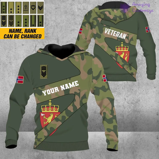 Personalized Norway Soldier/ Veteran Camo With Name And Rank Hoodie 3D Printed - 2601240001