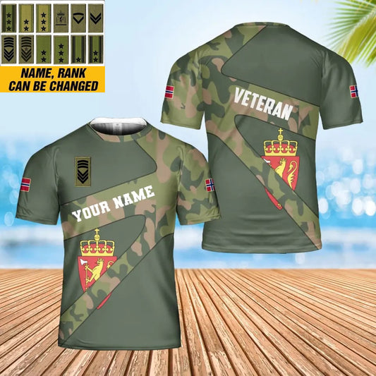 T-shirt personnalisé avec camouflage soldat/vétéran norvégien avec nom et grade imprimé en 3D - 2601240001