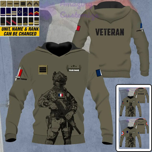 Personalized France Soldier/ Veteran Camo With Name And Rank Hoodie - 1306230002