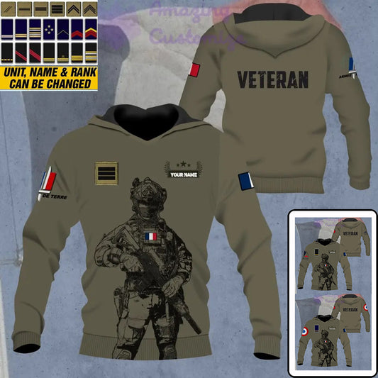 Personalized France Soldier/ Veteran Camo With Name And Rank Hoodie - 1686614401