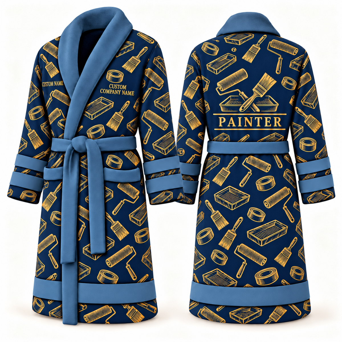 Painter Occupational Emblems Bathrobe — Blue front and back views