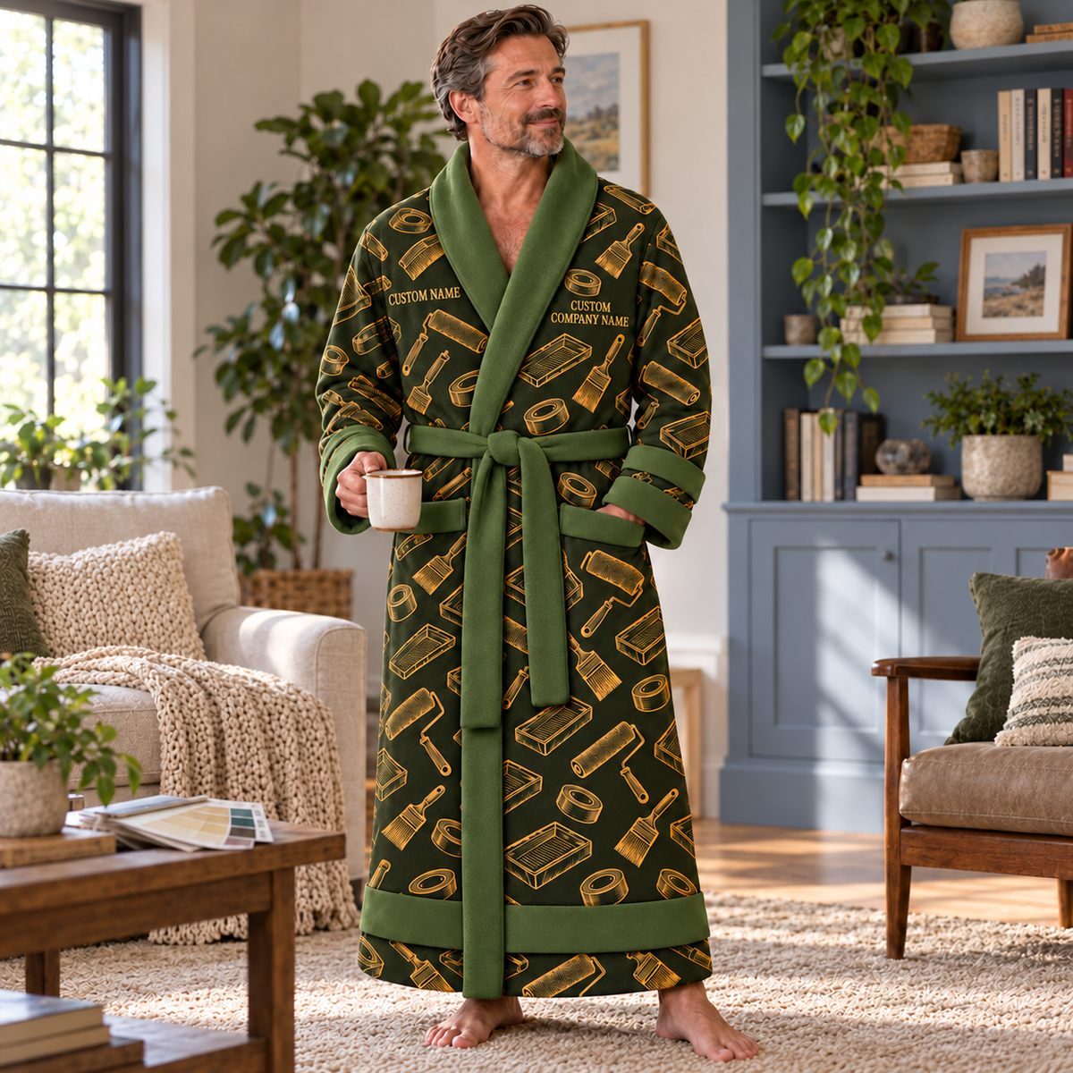 Painter Occupational Emblems Bathrobe — Olive lifestyle hero