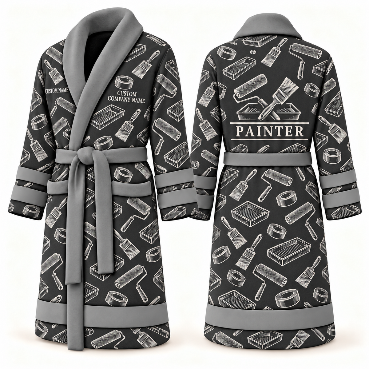 Painter Occupational Emblems Bathrobe — Slate front and back views