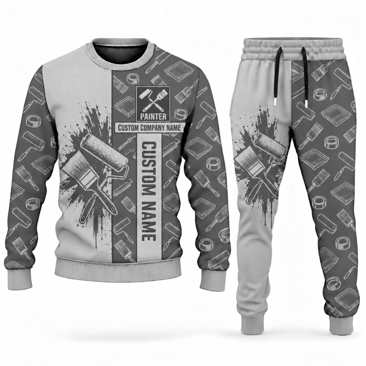 Personalized Painter Combo Sweater + Jogger with Name and Company — Light Gray variant