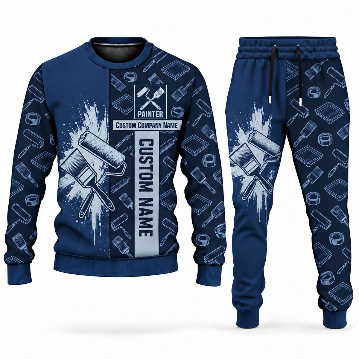 Personalized Painter Combo Sweater + Jogger with Name and Company — Navy variant