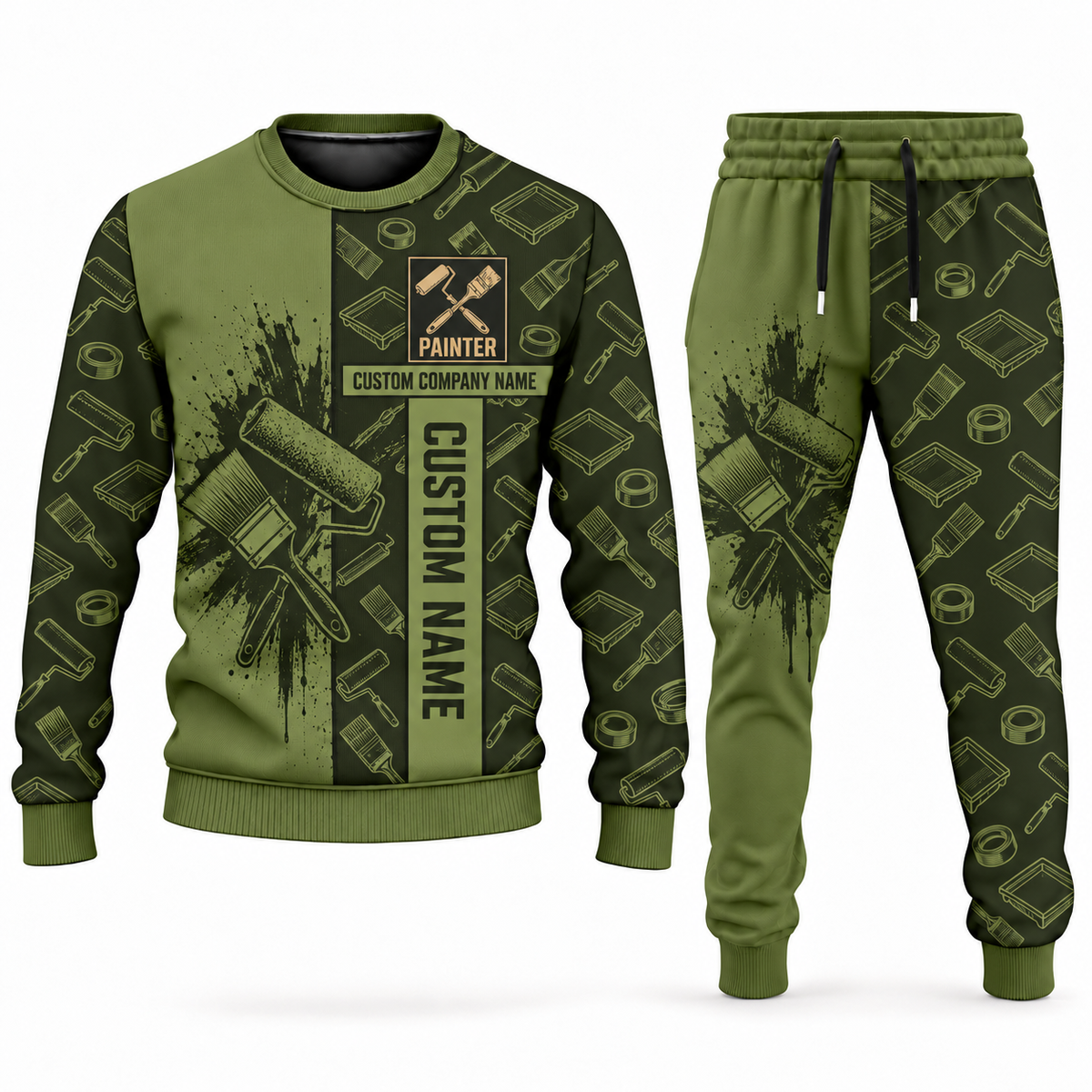 Personalized Painter Combo Sweater + Jogger with Name and Company — Olive variant