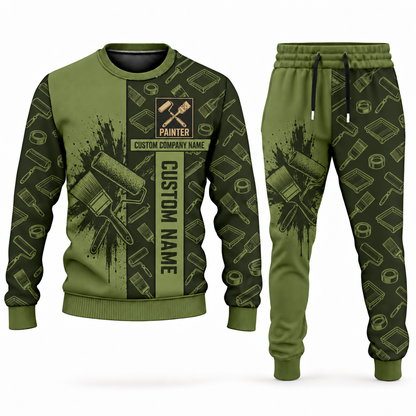 Personalized Painter Combo Sweater + Jogger with Name and Company — Olive variant