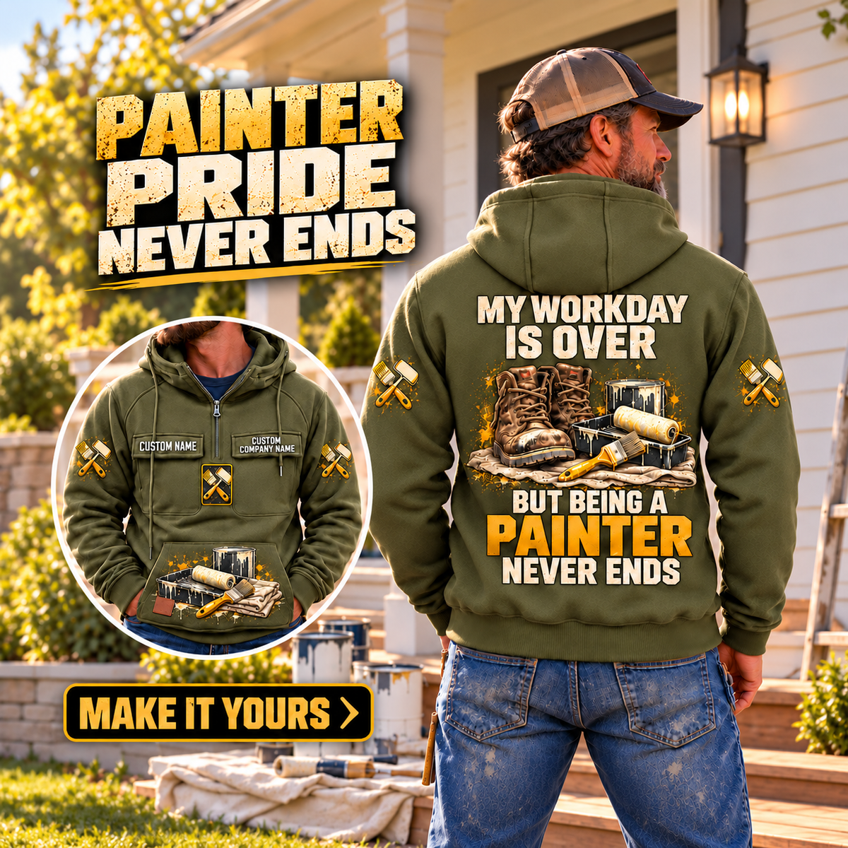 Personalized Painter Never Ends Vintage Hoodie — dedicated listing hero, final layout