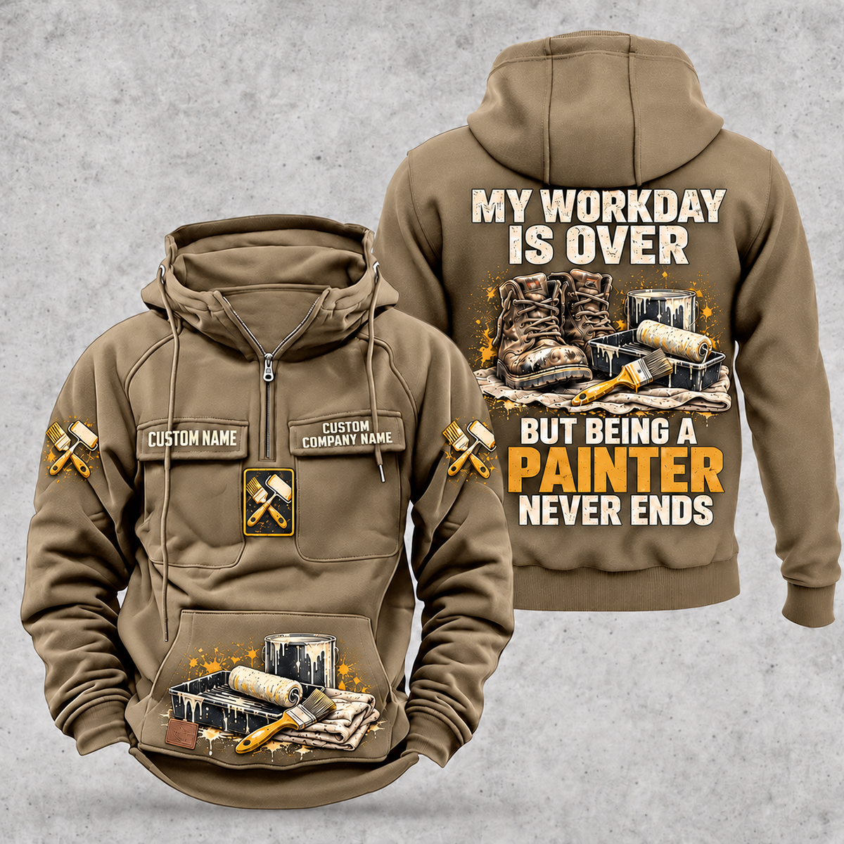 Painter Never Ends Vintage Hoodie — Kaki variant