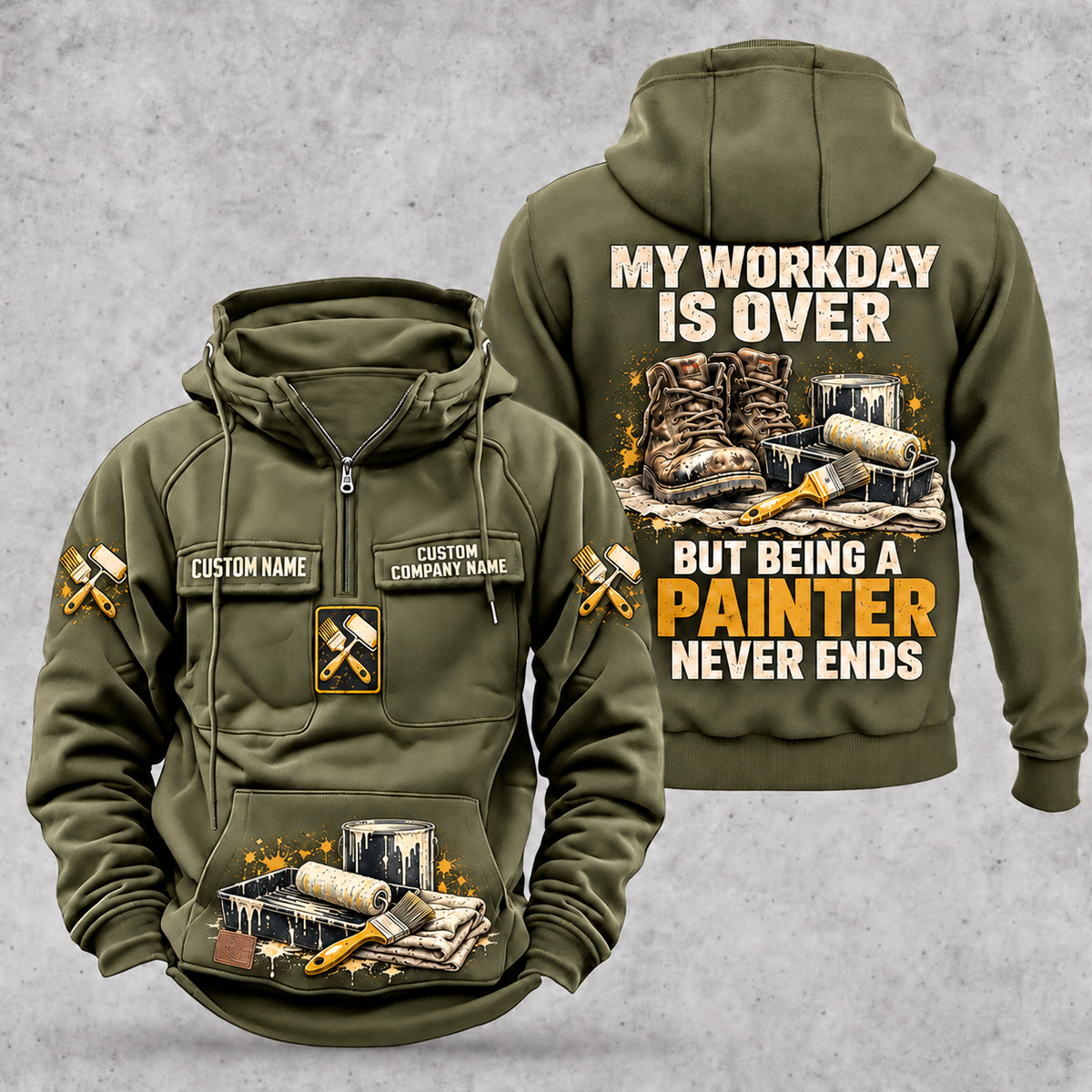 Painter Never Ends Vintage Hoodie — Military Green variant